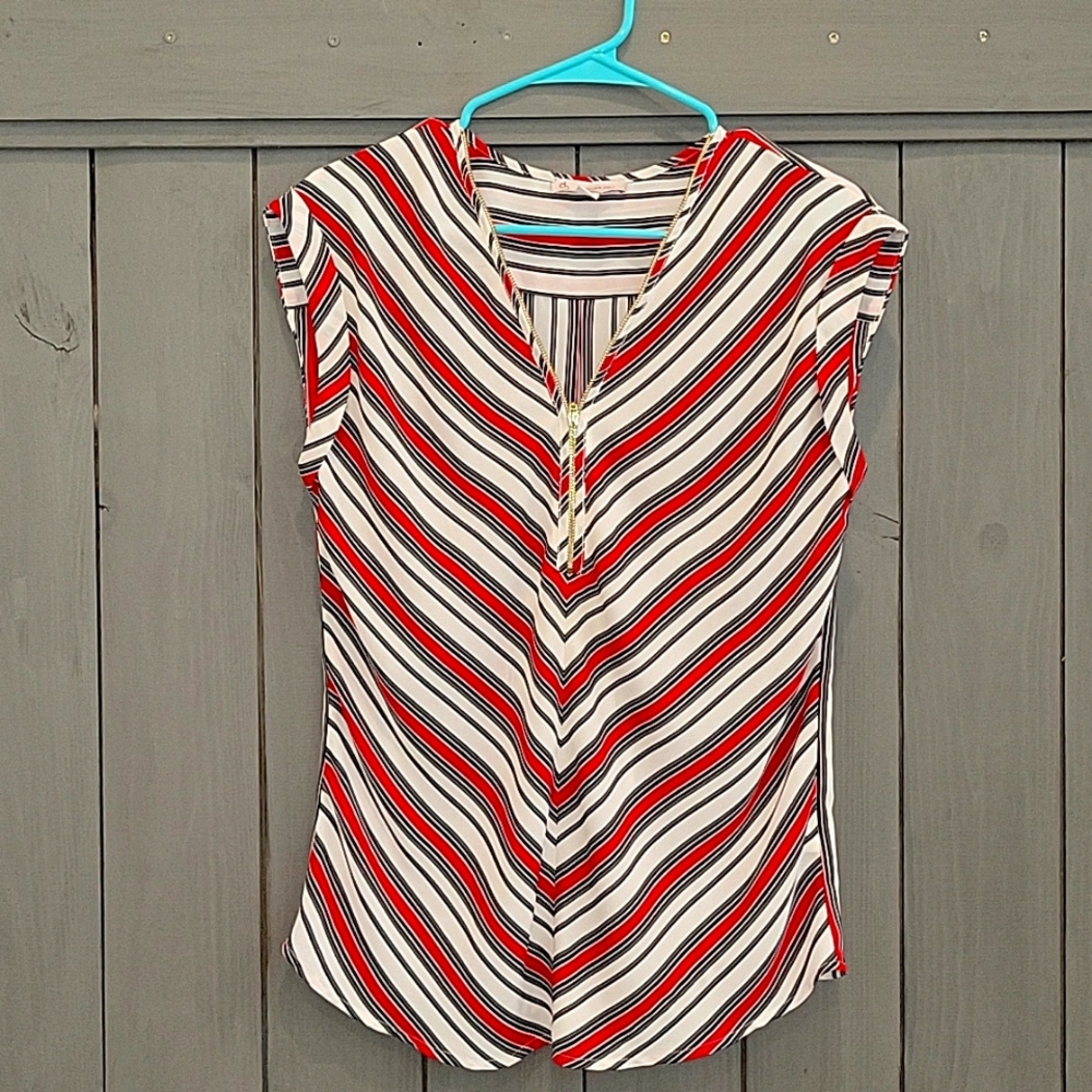 Dress Barn Striped Blouse - Red, Black, White